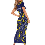 Personalized North Queensland Cowboys Short Sleeve Bodycon Dress Aboriginal Pattern with Graffiti Style Design