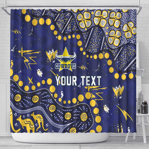 Personalized North Queensland Cowboys Shower Curtain Aboriginal Pattern with Graffiti Style Design