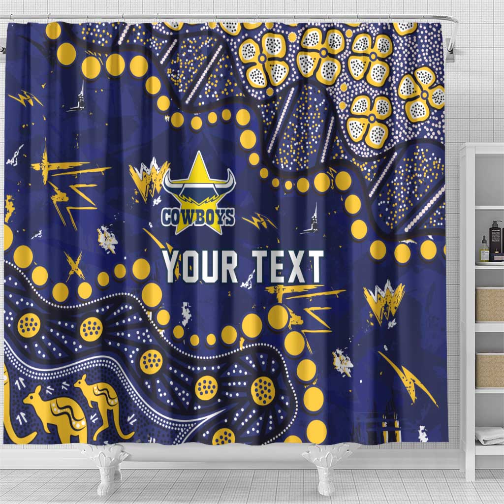 Personalized North Queensland Cowboys Shower Curtain Aboriginal Pattern with Graffiti Style Design