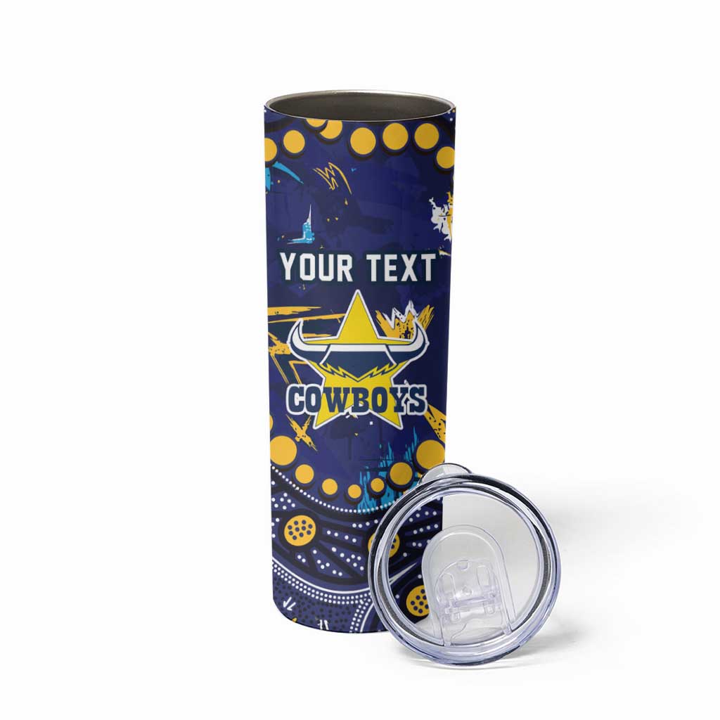 Personalized North Queensland Cowboys Skinny Tumbler Aboriginal Pattern with Graffiti Style Design
