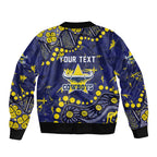 Personalized North Queensland Cowboys Sleeve Zip Bomber Jacket Aboriginal Pattern with Graffiti Style Design