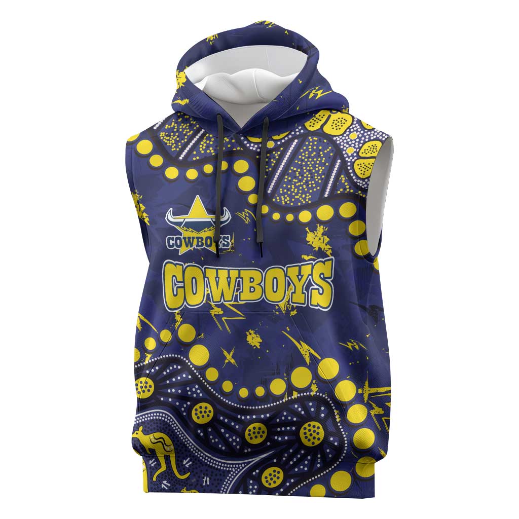 Personalized North Queensland Cowboys Sleeveless Hoodie Aboriginal Pattern with Graffiti Style Design