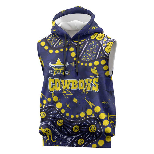 Personalized North Queensland Cowboys Sleeveless Hoodie Aboriginal Pattern with Graffiti Style Design