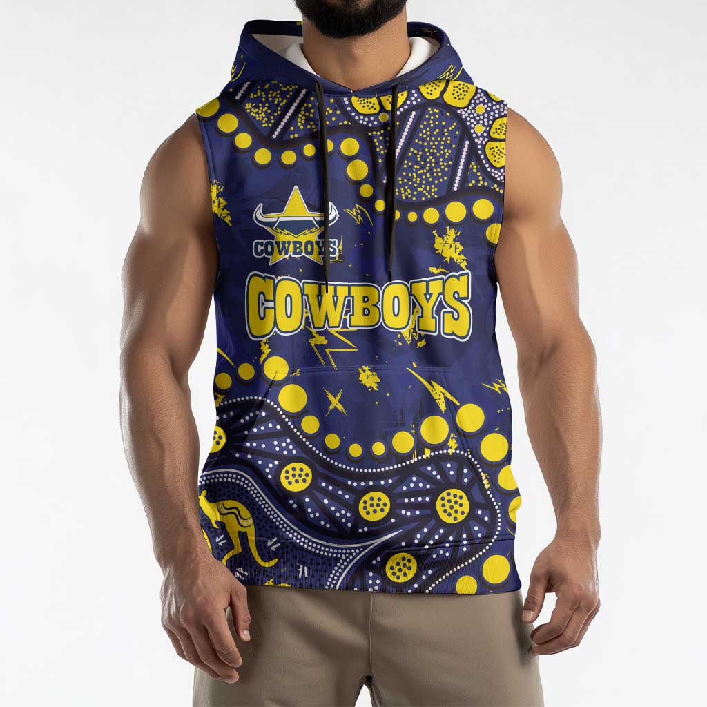 Personalized North Queensland Cowboys Sleeveless Hoodie Aboriginal Pattern with Graffiti Style Design
