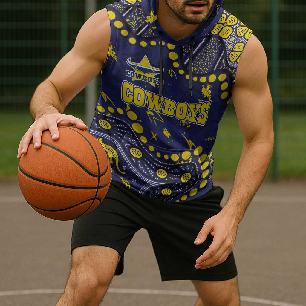 Personalized North Queensland Cowboys Sleeveless Hoodie Aboriginal Pattern with Graffiti Style Design
