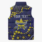 Personalized North Queensland Cowboys Sleeveless Puffer Jacket Aboriginal Pattern with Graffiti Style Design