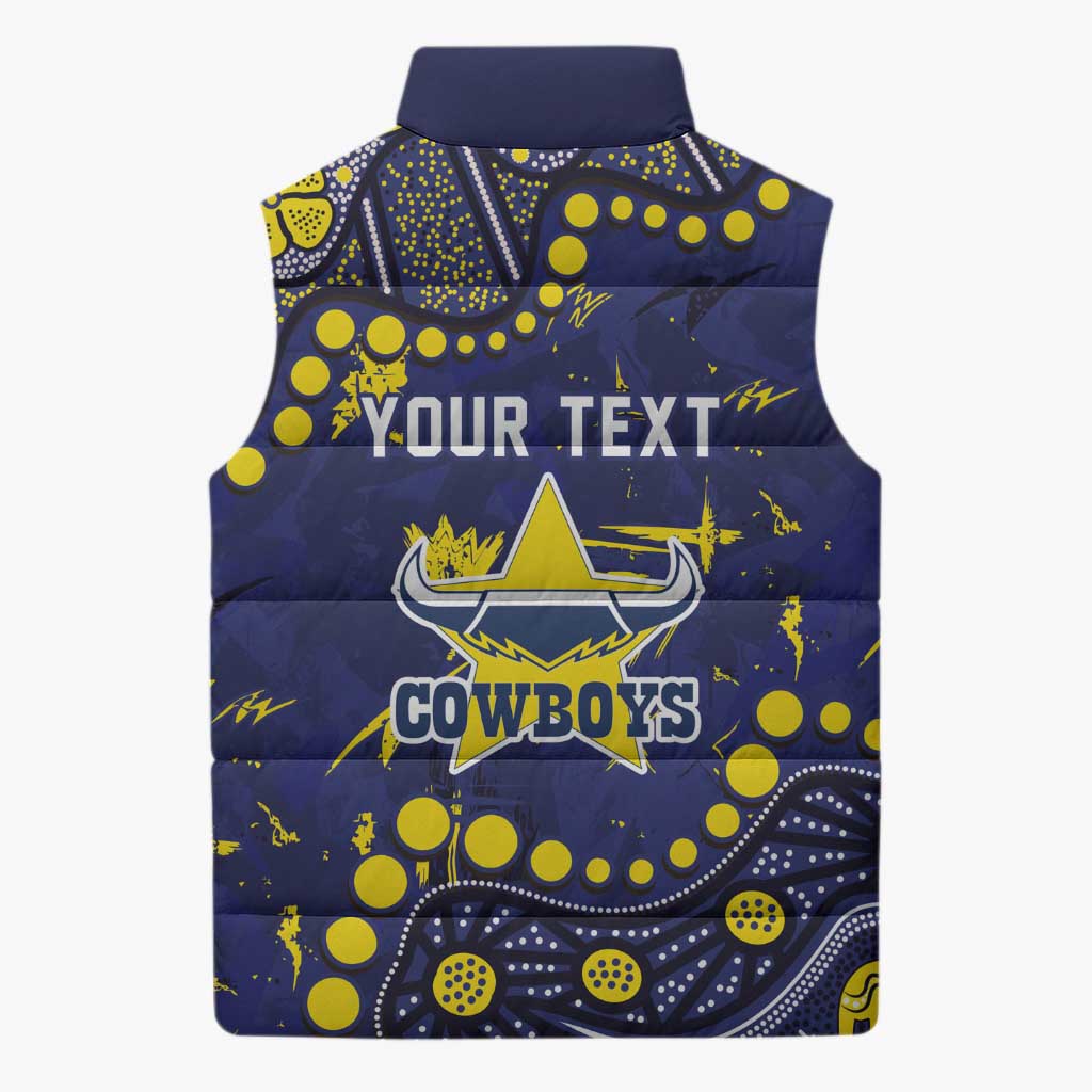 Personalized North Queensland Cowboys Sleeveless Puffer Jacket Aboriginal Pattern with Graffiti Style Design