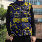 Personalized North Queensland Cowboys Sleeveless Puffer Jacket Aboriginal Pattern with Graffiti Style Design