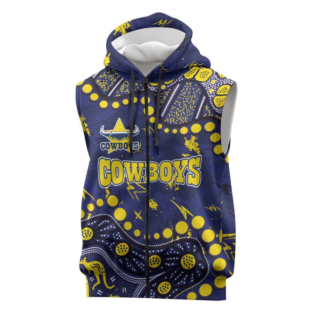 Personalized North Queensland Cowboys Sleeveless Zip Hoodie Aboriginal Pattern with Graffiti Style Design