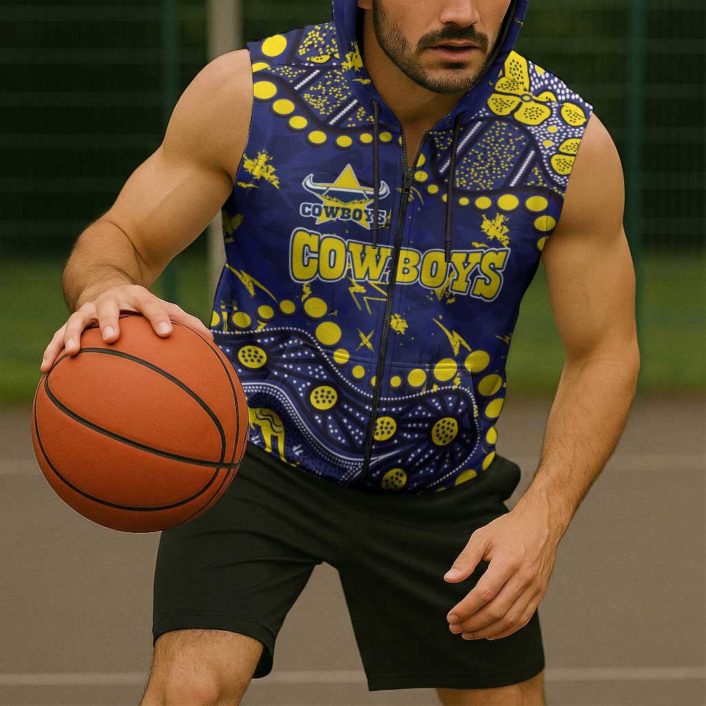 Personalized North Queensland Cowboys Sleeveless Zip Hoodie Aboriginal Pattern with Graffiti Style Design