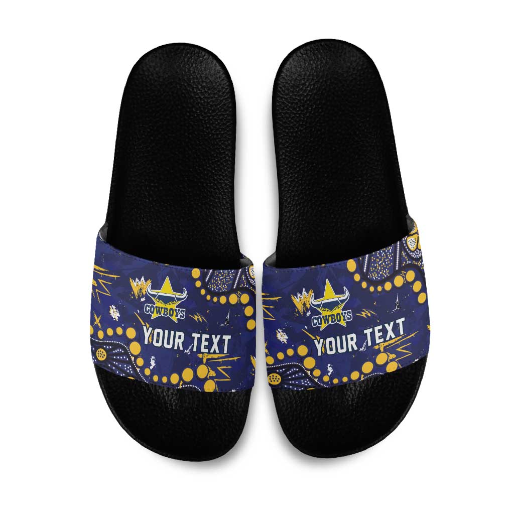 Personalized North Queensland Cowboys Slide Sandals Aboriginal Pattern with Graffiti Style Design