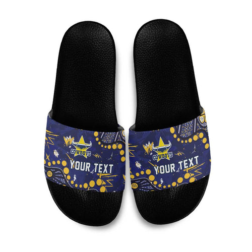 Personalized North Queensland Cowboys Slide Sandals Aboriginal Pattern with Graffiti Style Design