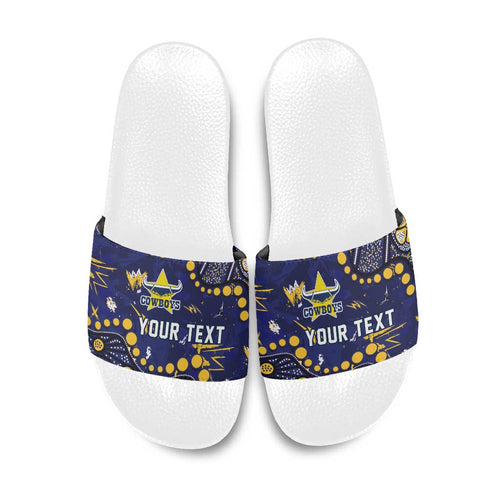 Personalized North Queensland Cowboys Slide Sandals Aboriginal Pattern with Graffiti Style Design