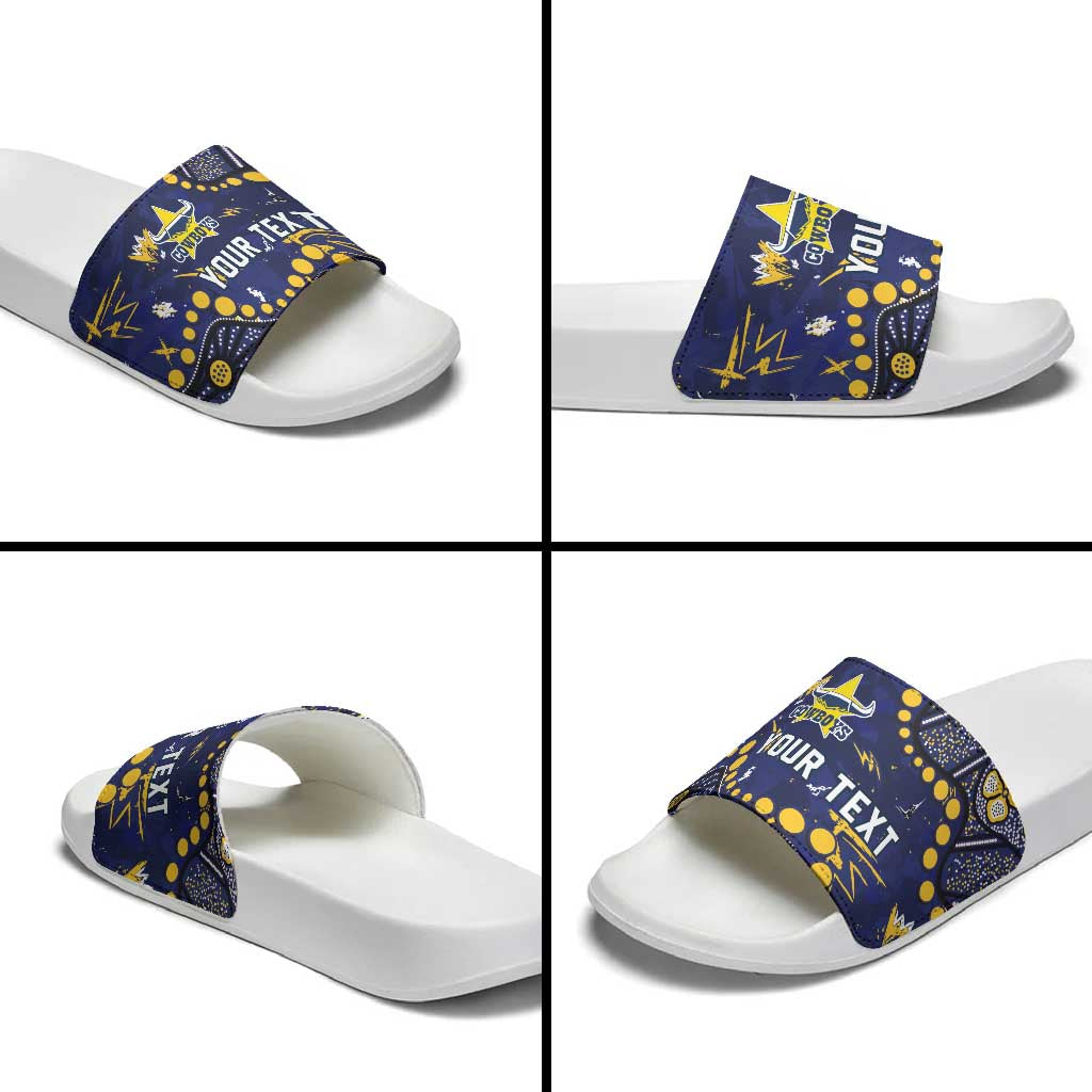 Personalized North Queensland Cowboys Slide Sandals Aboriginal Pattern with Graffiti Style Design