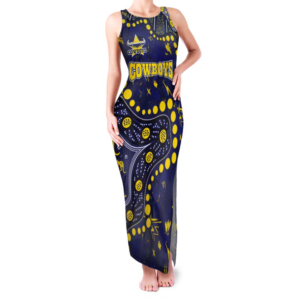 Personalized North Queensland Cowboys Tank Maxi Dress Aboriginal Pattern with Graffiti Style Design