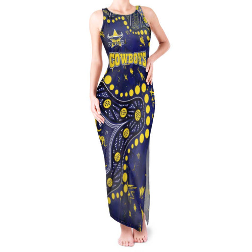 Personalized North Queensland Cowboys Tank Maxi Dress Aboriginal Pattern with Graffiti Style Design