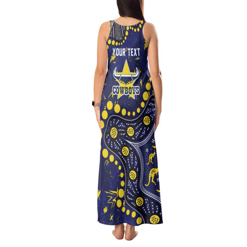 Personalized North Queensland Cowboys Tank Maxi Dress Aboriginal Pattern with Graffiti Style Design