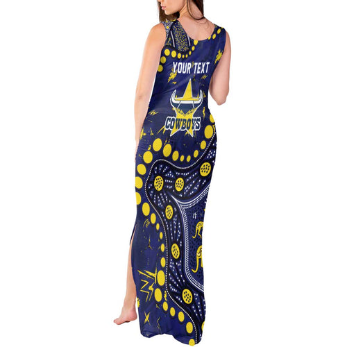 Personalized North Queensland Cowboys Tank Maxi Dress Aboriginal Pattern with Graffiti Style Design