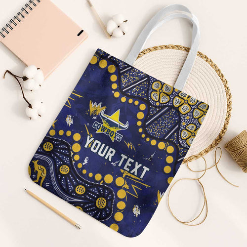 Personalized North Queensland Cowboys Tote Bag Aboriginal Pattern with Graffiti Style Design