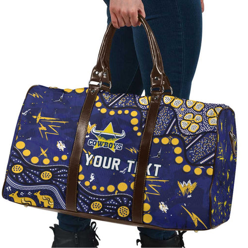 Personalized North Queensland Cowboys Travel Bag Aboriginal Pattern with Graffiti Style Design