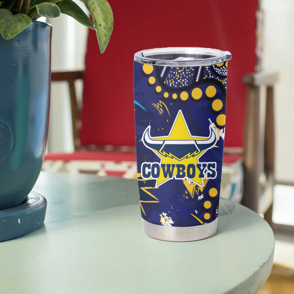 Personalized North Queensland Cowboys Tumbler Cup Aboriginal Pattern with Graffiti Style Design
