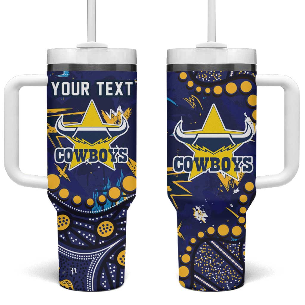 Personalized North Queensland Cowboys Tumbler With Handle Aboriginal Pattern with Graffiti Style Design