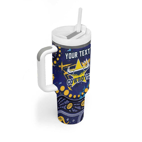 Personalized North Queensland Cowboys Tumbler With Handle Aboriginal Pattern with Graffiti Style Design