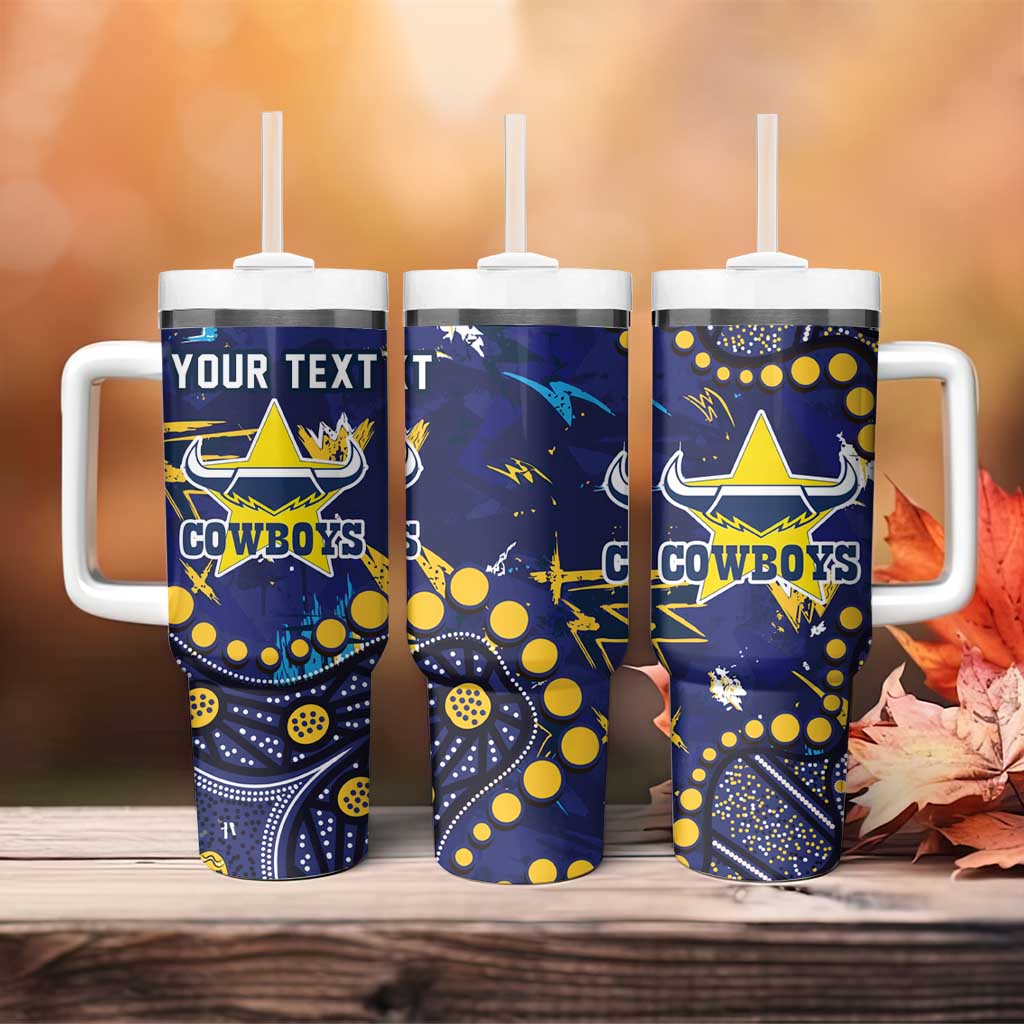 Personalized North Queensland Cowboys Tumbler With Handle Aboriginal Pattern with Graffiti Style Design