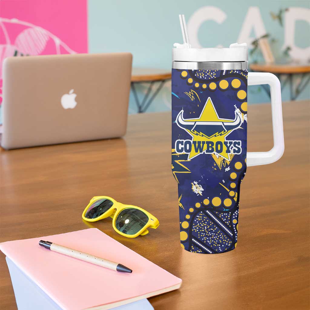 Personalized North Queensland Cowboys Tumbler With Handle Aboriginal Pattern with Graffiti Style Design