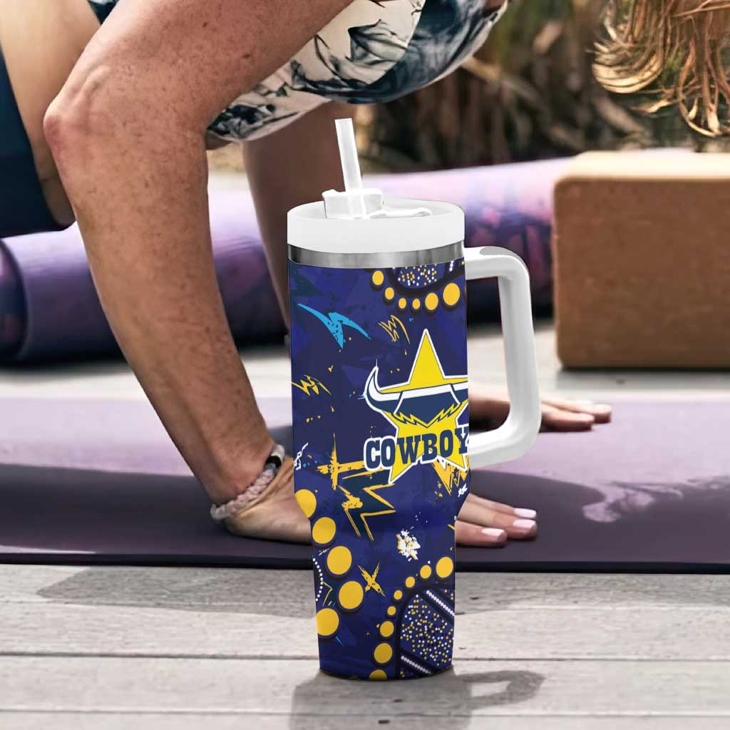 Personalized North Queensland Cowboys Tumbler With Handle Aboriginal Pattern with Graffiti Style Design