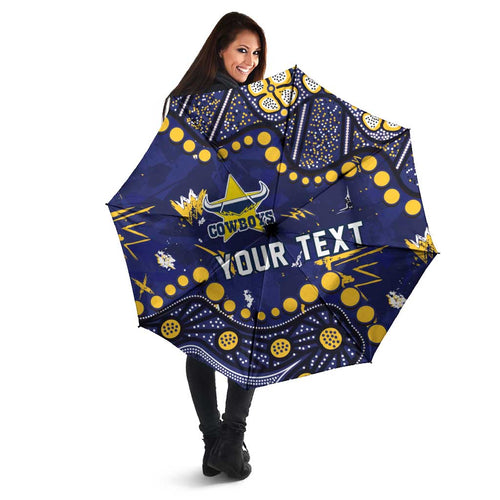Personalized North Queensland Cowboys Umbrella Aboriginal Pattern with Graffiti Style Design