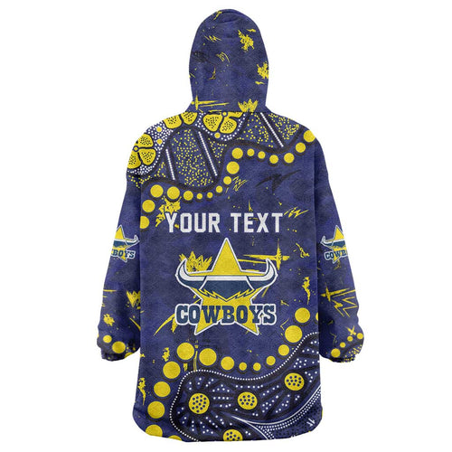 Personalized North Queensland Cowboys Wearable Blanket Hoodie Aboriginal Pattern with Graffiti Style Design