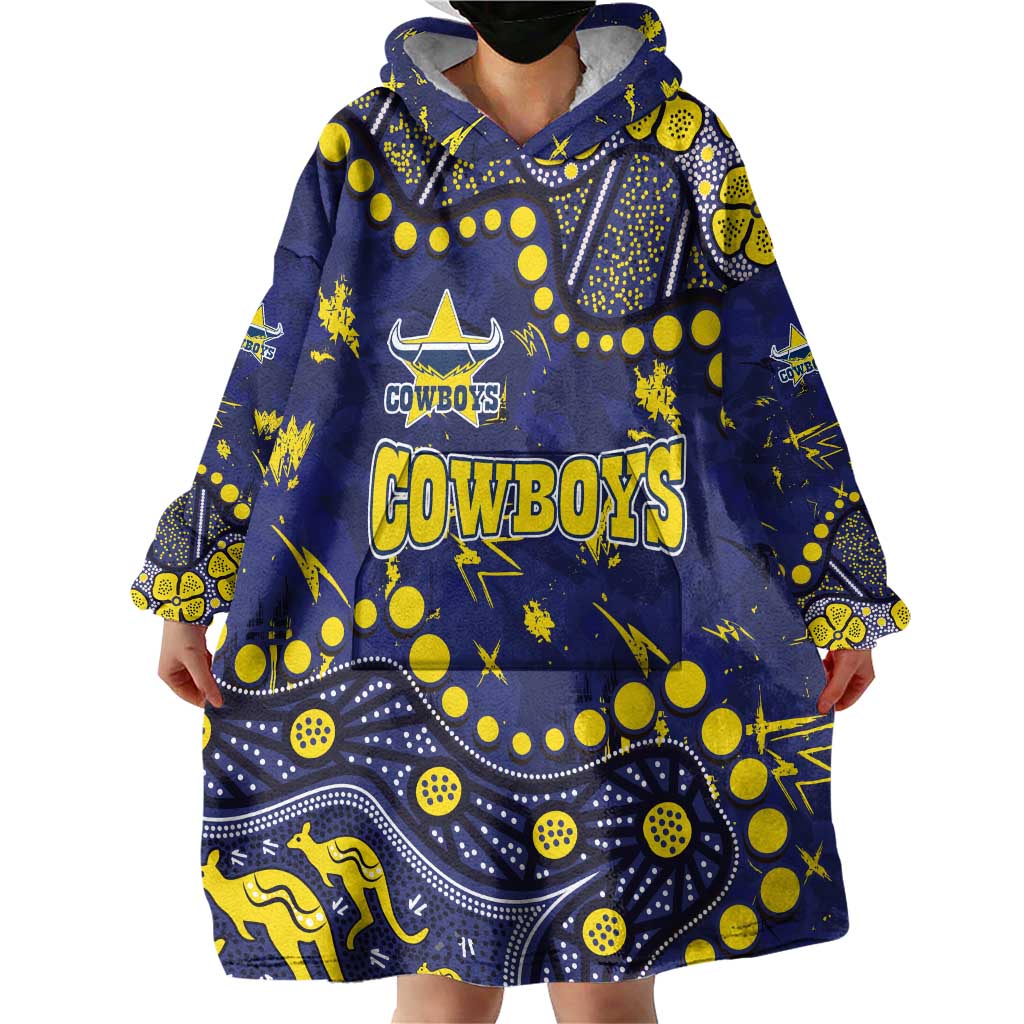 Personalized North Queensland Cowboys Wearable Blanket Hoodie Aboriginal Pattern with Graffiti Style Design
