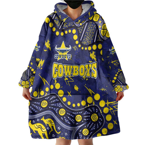Personalized North Queensland Cowboys Wearable Blanket Hoodie Aboriginal Pattern with Graffiti Style Design