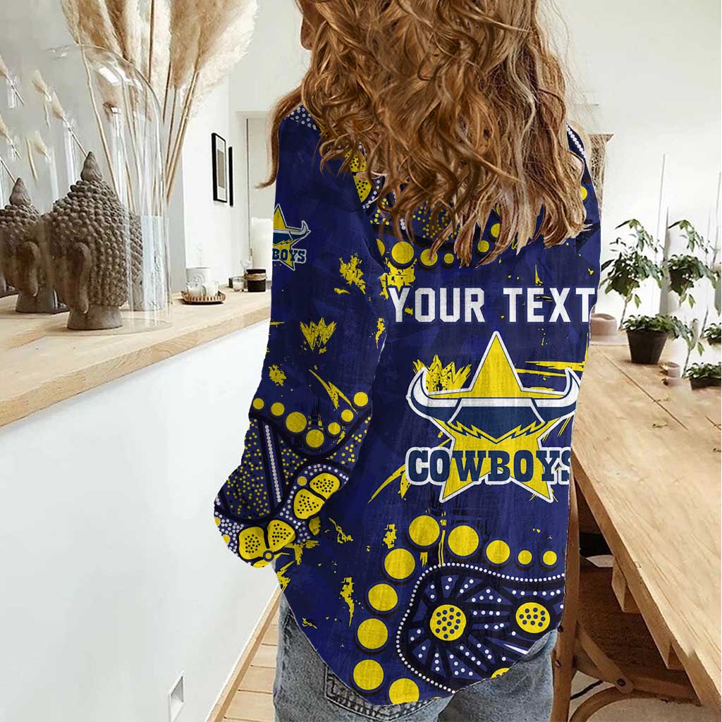 Personalized North Queensland Cowboys Women Casual Shirt Aboriginal Pattern with Graffiti Style Design