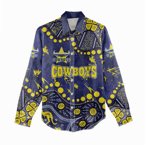 Personalized North Queensland Cowboys Women Casual Shirt Aboriginal Pattern with Graffiti Style Design