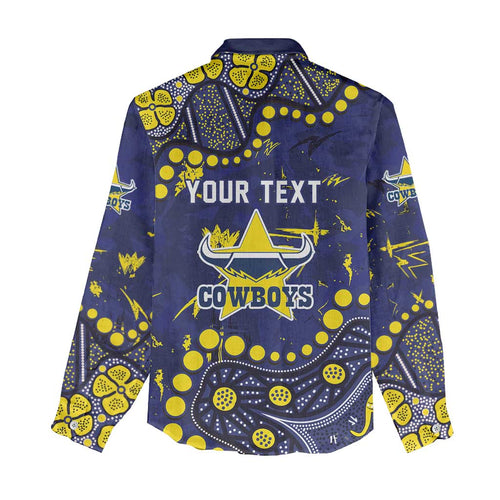 Personalized North Queensland Cowboys Women Casual Shirt Aboriginal Pattern with Graffiti Style Design