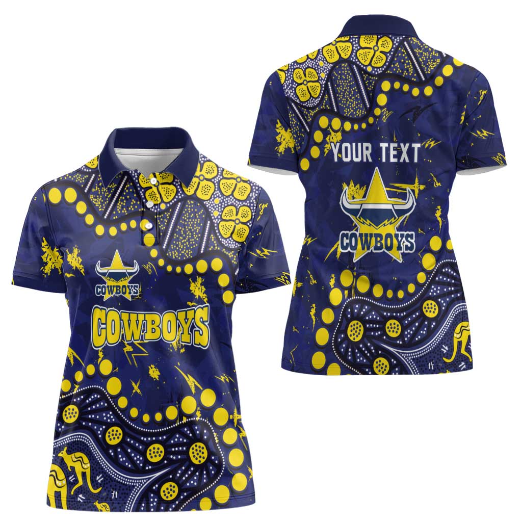Personalized North Queensland Cowboys Women Polo Shirt Aboriginal Pattern with Graffiti Style Design