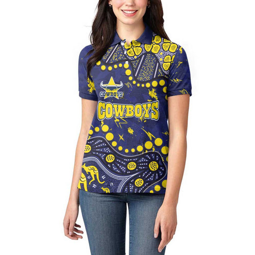 Personalized North Queensland Cowboys Women Polo Shirt Aboriginal Pattern with Graffiti Style Design
