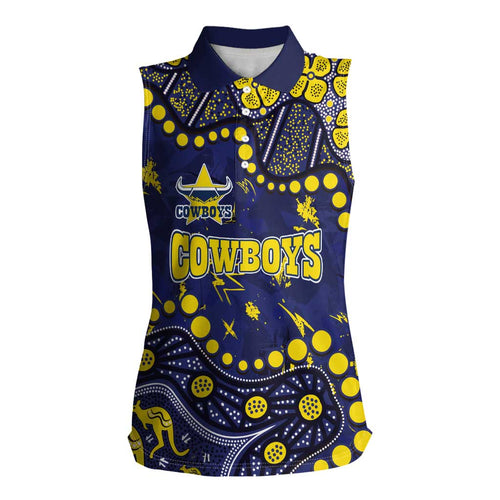 Personalized North Queensland Cowboys Women Sleeveless Polo Shirt Aboriginal Pattern with Graffiti Style Design