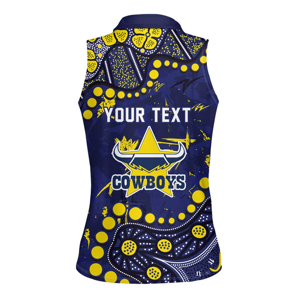 Personalized North Queensland Cowboys Women Sleeveless Polo Shirt Aboriginal Pattern with Graffiti Style Design