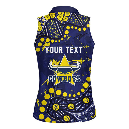 Personalized North Queensland Cowboys Women Sleeveless Polo Shirt Aboriginal Pattern with Graffiti Style Design