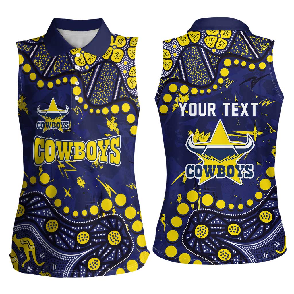 Personalized North Queensland Cowboys Women Sleeveless Polo Shirt Aboriginal Pattern with Graffiti Style Design