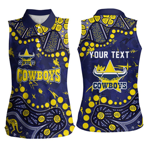 Personalized North Queensland Cowboys Women Sleeveless Polo Shirt Aboriginal Pattern with Graffiti Style Design