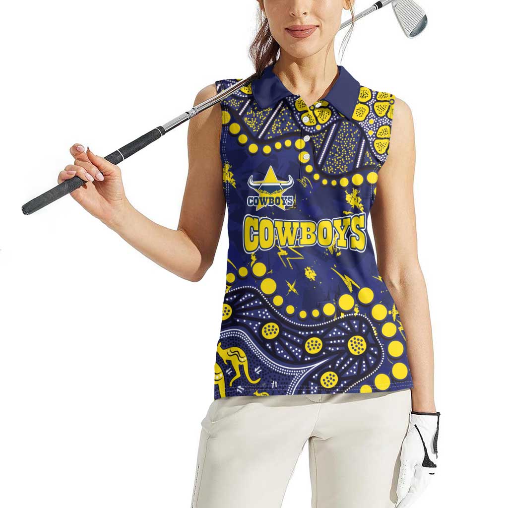 Personalized North Queensland Cowboys Women Sleeveless Polo Shirt Aboriginal Pattern with Graffiti Style Design