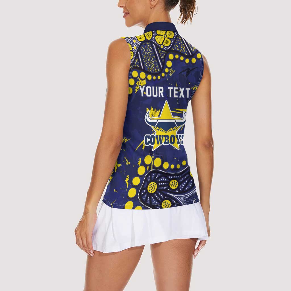 Personalized North Queensland Cowboys Women Sleeveless Polo Shirt Aboriginal Pattern with Graffiti Style Design
