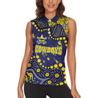 Personalized North Queensland Cowboys Women Sleeveless Polo Shirt Aboriginal Pattern with Graffiti Style Design