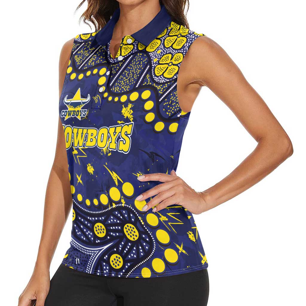 Personalized North Queensland Cowboys Women Sleeveless Polo Shirt Aboriginal Pattern with Graffiti Style Design