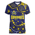 Personalized North Queensland Cowboys Women V-Neck T-Shirt Aboriginal Pattern with Graffiti Style Design
