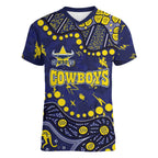 Personalized North Queensland Cowboys Women V-Neck T-Shirt Aboriginal Pattern with Graffiti Style Design